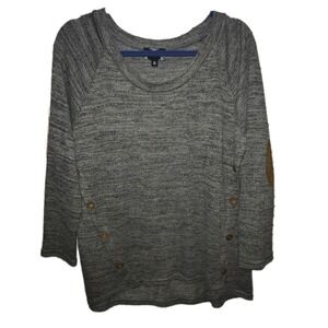 Perch by Blu Pepper Women's Sweater 1XL – Gray Knit Pullover w/ Faux Suede Elbow